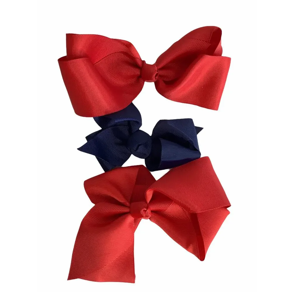 Girl’s Lot of 3 Red & Blue Hair Bow Clips NEW